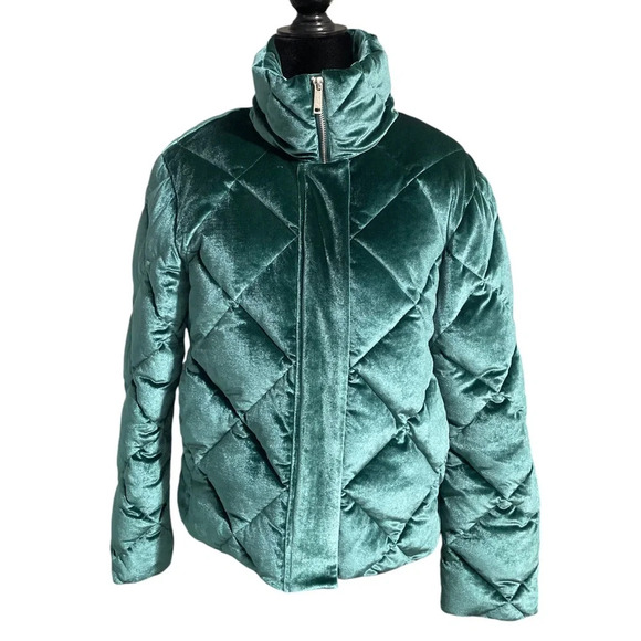 Jason Wu Quilted Puffer Jacket Emerald Green Velvet Soft Women's Small - Picture 1 of 11